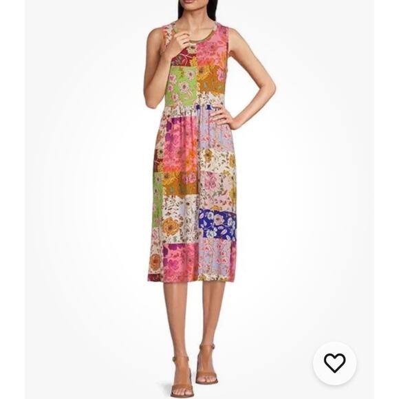 Johnny Was XS Cosmo Easy Fit Bamboo Midi Dress Stretch Cottage Floral Boho J10 - Picture 1 of 8